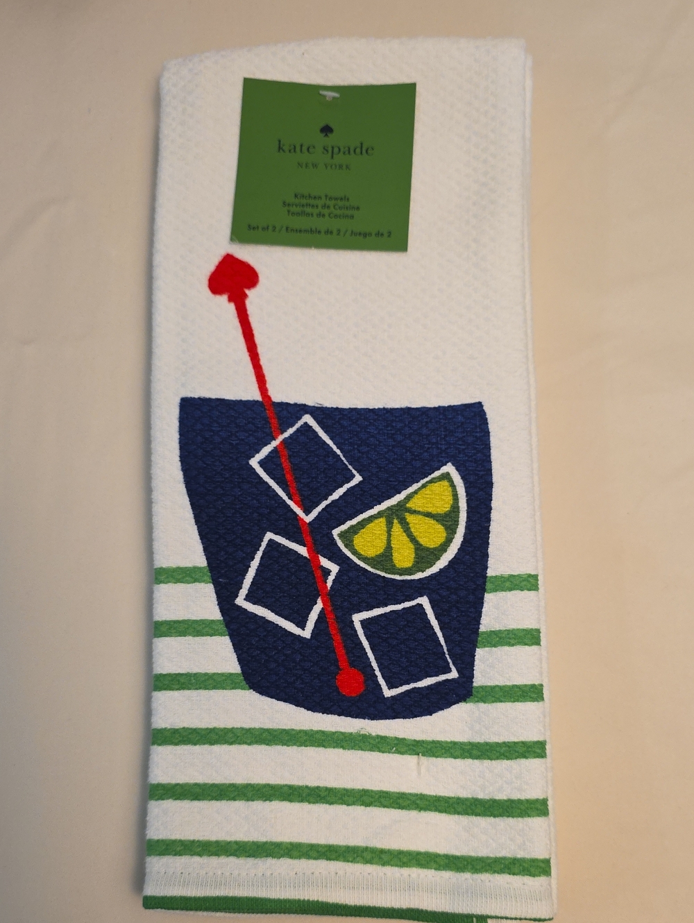 2 kate spade White, Navy, Green & Red Cocktail Kitchen Towel